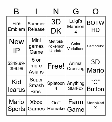 Switch 2 Bingo Card