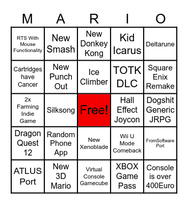 Nintendo Direct 2025 Bingo Card