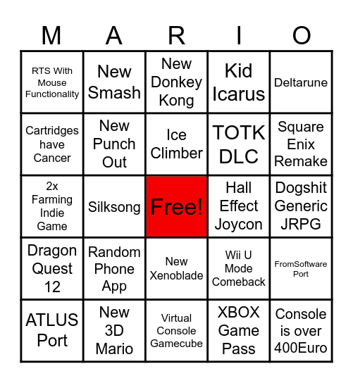 Nintendo Direct 2025 Bingo Card