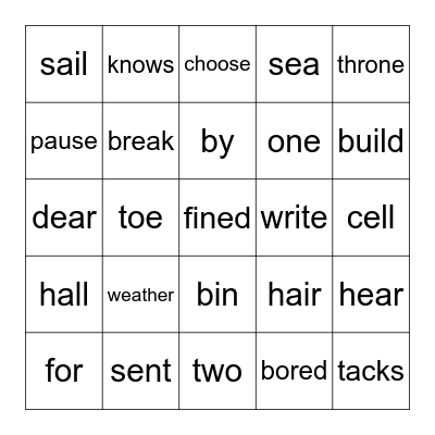 Homophone Icebreaker Bingo Card