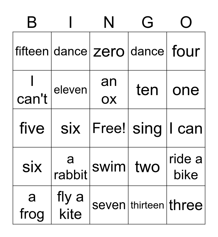 Unit 1 and 2 Bingo Game Bingo Card