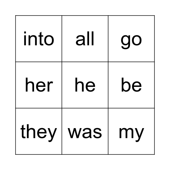 Tricky Words Bingo Card