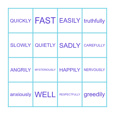 Adverbs of Manner Bingo Card