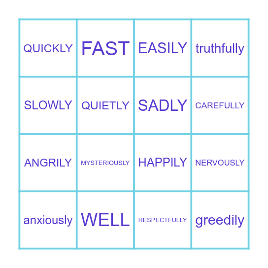 Adverbs of Manner Bingo Card
