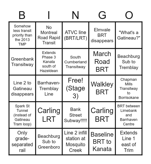 2025 TMP Transit Projects Bingo! Bingo Card
