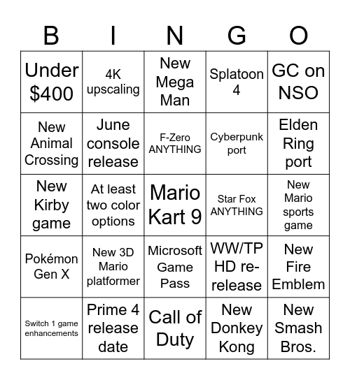 Switch 2 Direct Bingo Card