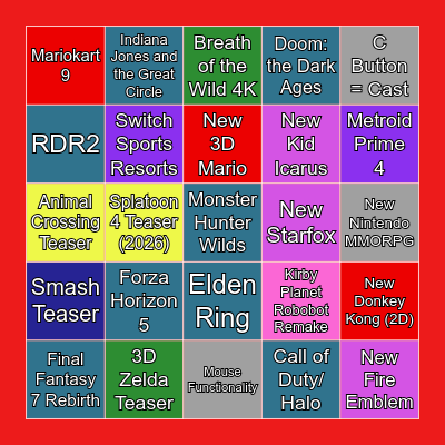 Switch 2 Direct Bingo Card
