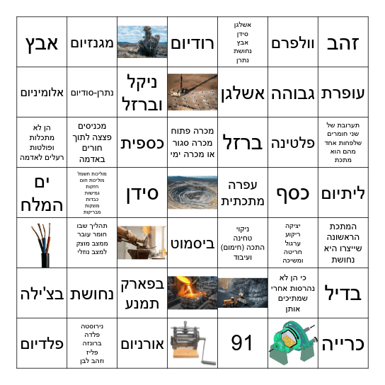 מתכות Bingo Card