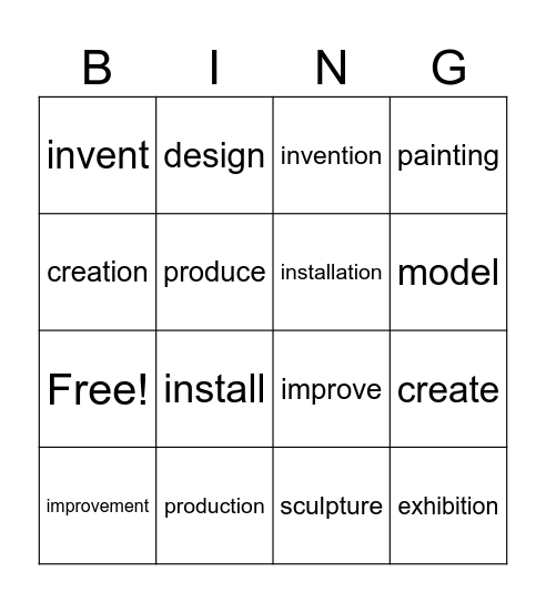 Invention and creation Bingo Card