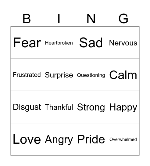 Expressions Bingo Card