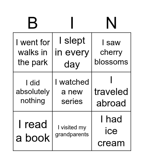 After spring holidays Bingo Card