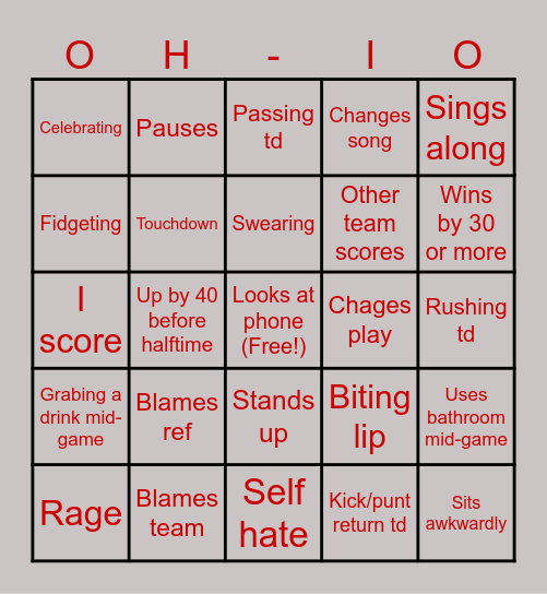 Collage football 25 Bingo Card