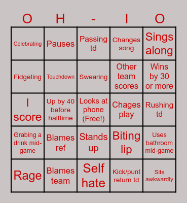 Collage football 25 Bingo Card