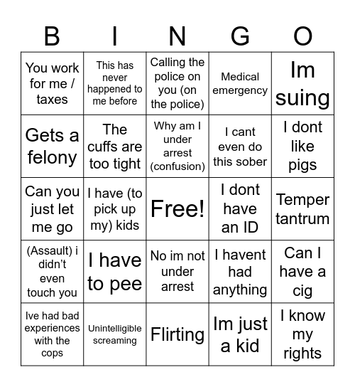 bodycam Bingo Card