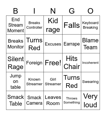 Gamer Rage Bingo Card