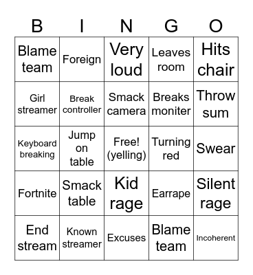 Gamer rage bingo Card