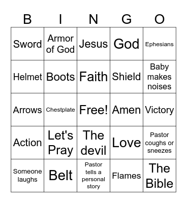 Armor of God Bingo Card