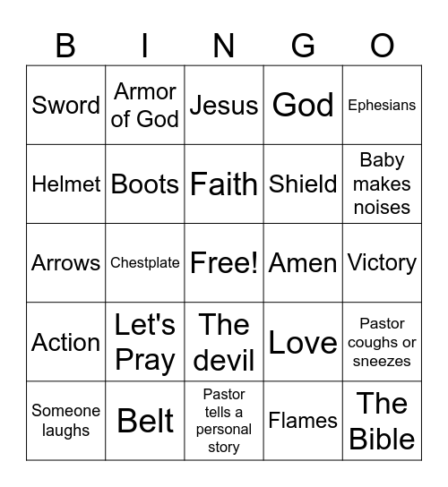 Armor of God Bingo Card