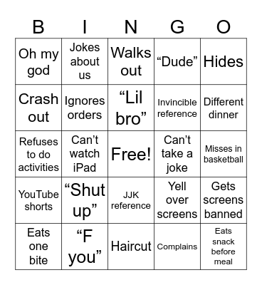 Carson Bingo Card