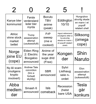 2025 Bingo Card