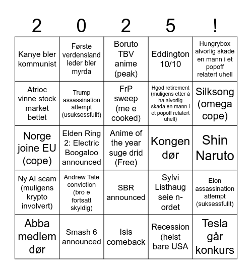 2025 Bingo Card