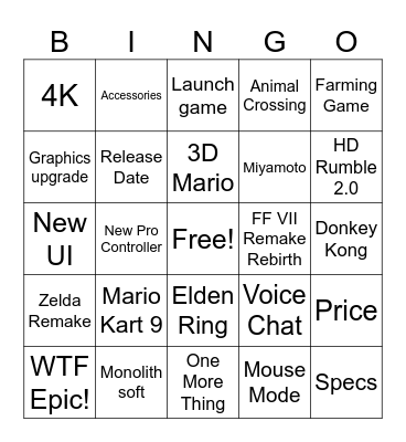 Switch 2 Direct Bingo Card