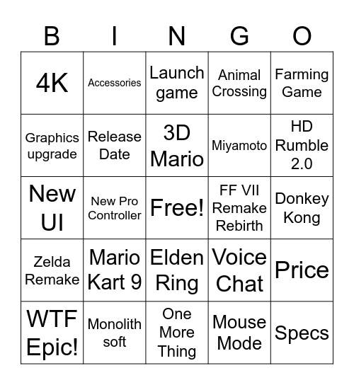 Switch 2 Direct Bingo Card