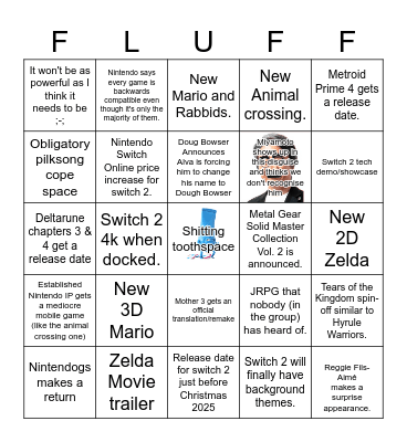 Fluffy Flingo Bingo Card