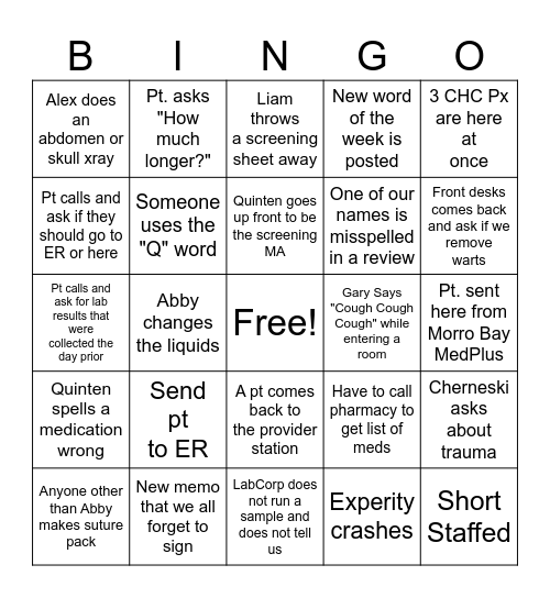 MedStop Bingo Card