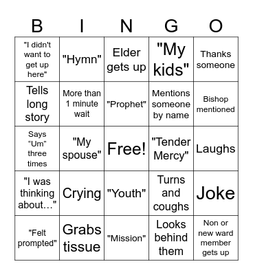 Fast Sunday Bingo Card