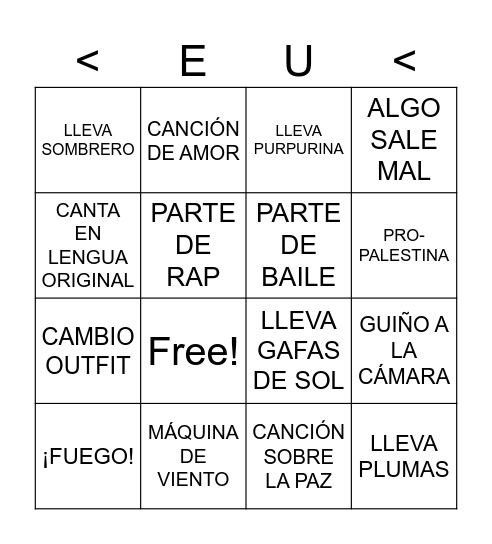 EUROVISION Bingo Card