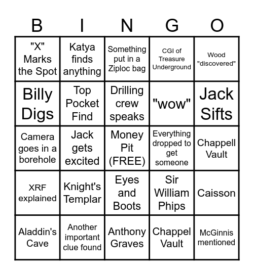 Curse of Oak Island Bingo Card