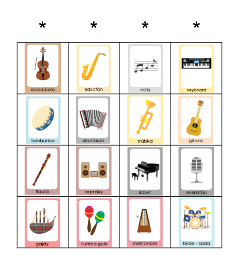 HUDOBNÉ NÁSTROJE Bingo Card