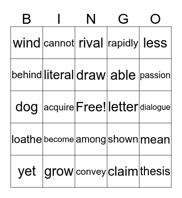 Word Work Bingo Card