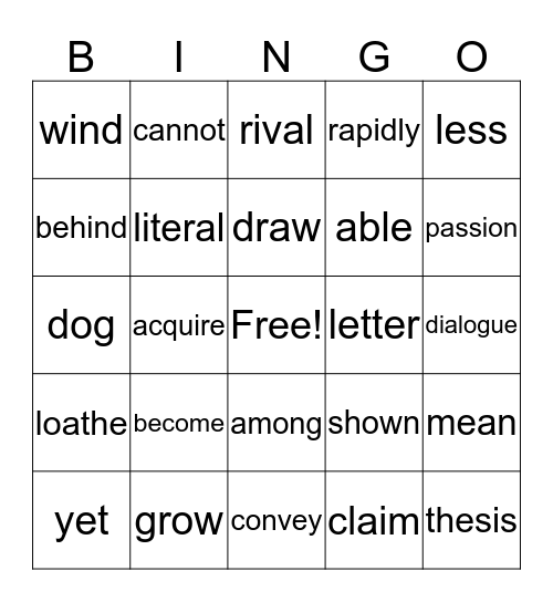 Word Work Bingo Card