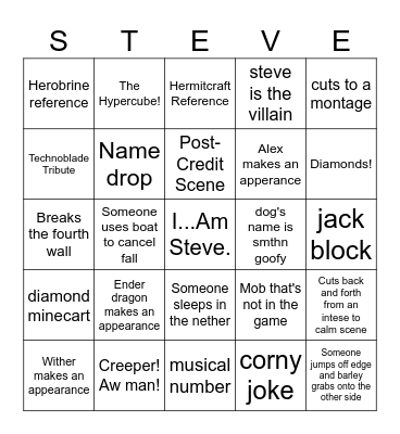 A Minecraft Movie Bingo Card