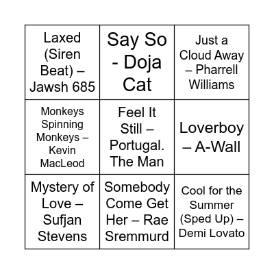 Game Three Bingo Card