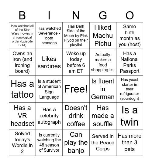 Woodwell Staff BINGO Card