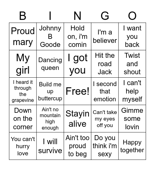 Dancing with Oldies Bingo Card