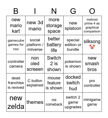 nintendo switch 2 direct predictions Bingo Card