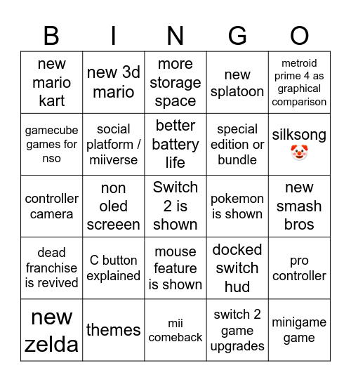 nintendo switch 2 direct predictions Bingo Card