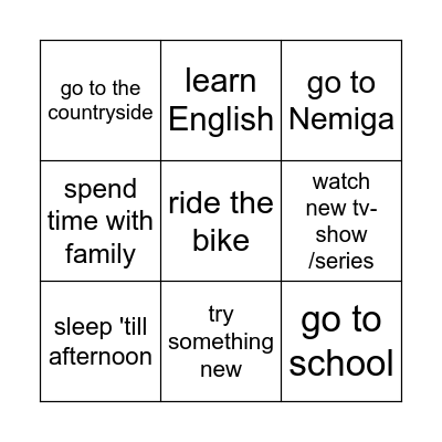 VACATION CORE Bingo Card