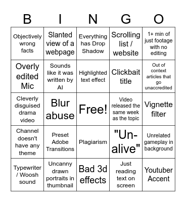 Shitty Video Essay Bingo Card