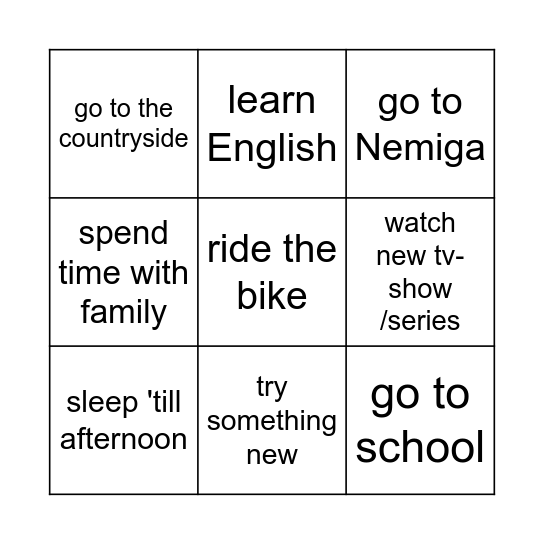 VACATION CORE Bingo Card