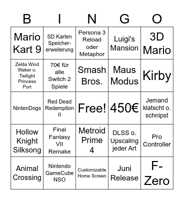 Switch 2 Bingo Card