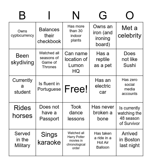 Woodwell Staff BINGO Card