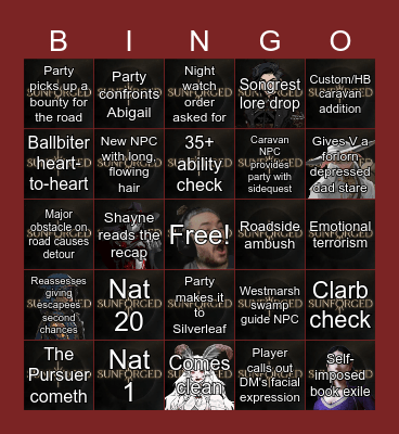 Sunforged Episode 65: Hitting the Road (It has AC 30) Bingo Card