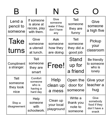 Kindness Bingo Card
