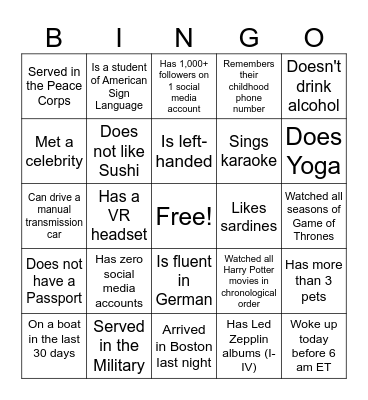 Woodwell Staff BINGO Card