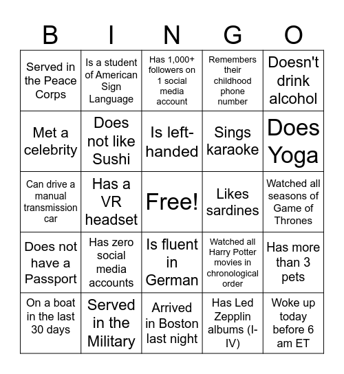 Woodwell Staff BINGO Card